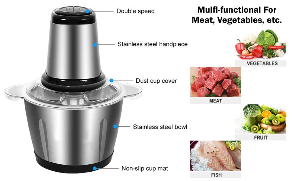 Stainless Steel Electric Meat Grinders with Bowl for Kitchen Food Chopper