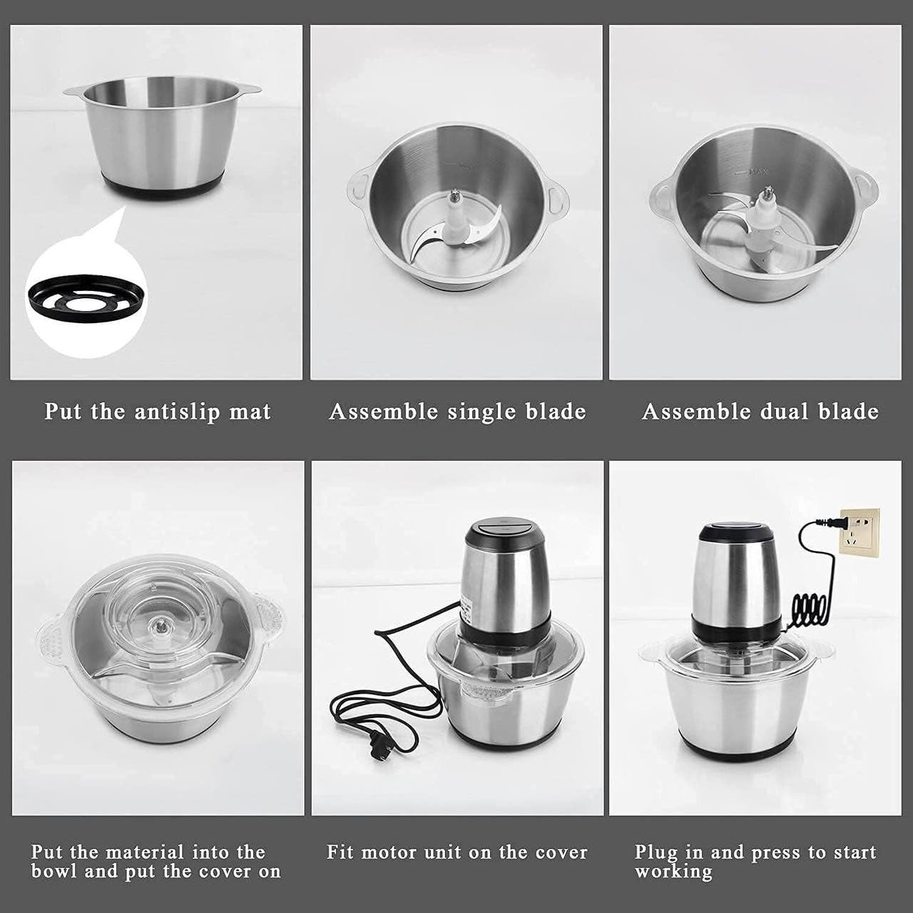 Stainless Steel Electric Meat Grinders with Bowl for Kitchen Food Chopper