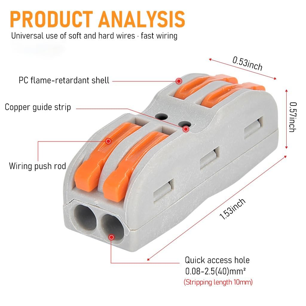 Wire Cable Connector - 2 Circuit Inline Splices Cable Connector With Control Lever