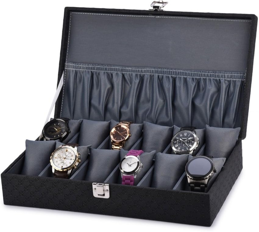 12 Slots Watch Holder Box with Chain Pocket