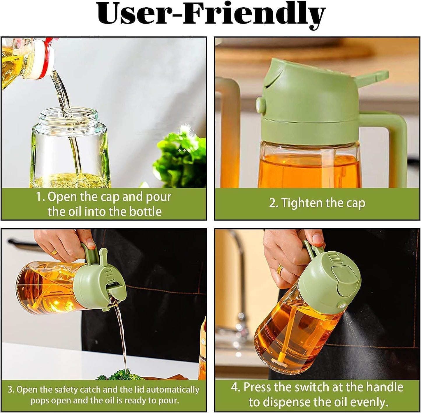 2-in-1 Oil Dispenser and Sprayer, 500ml Oil Vinegar Sprayer