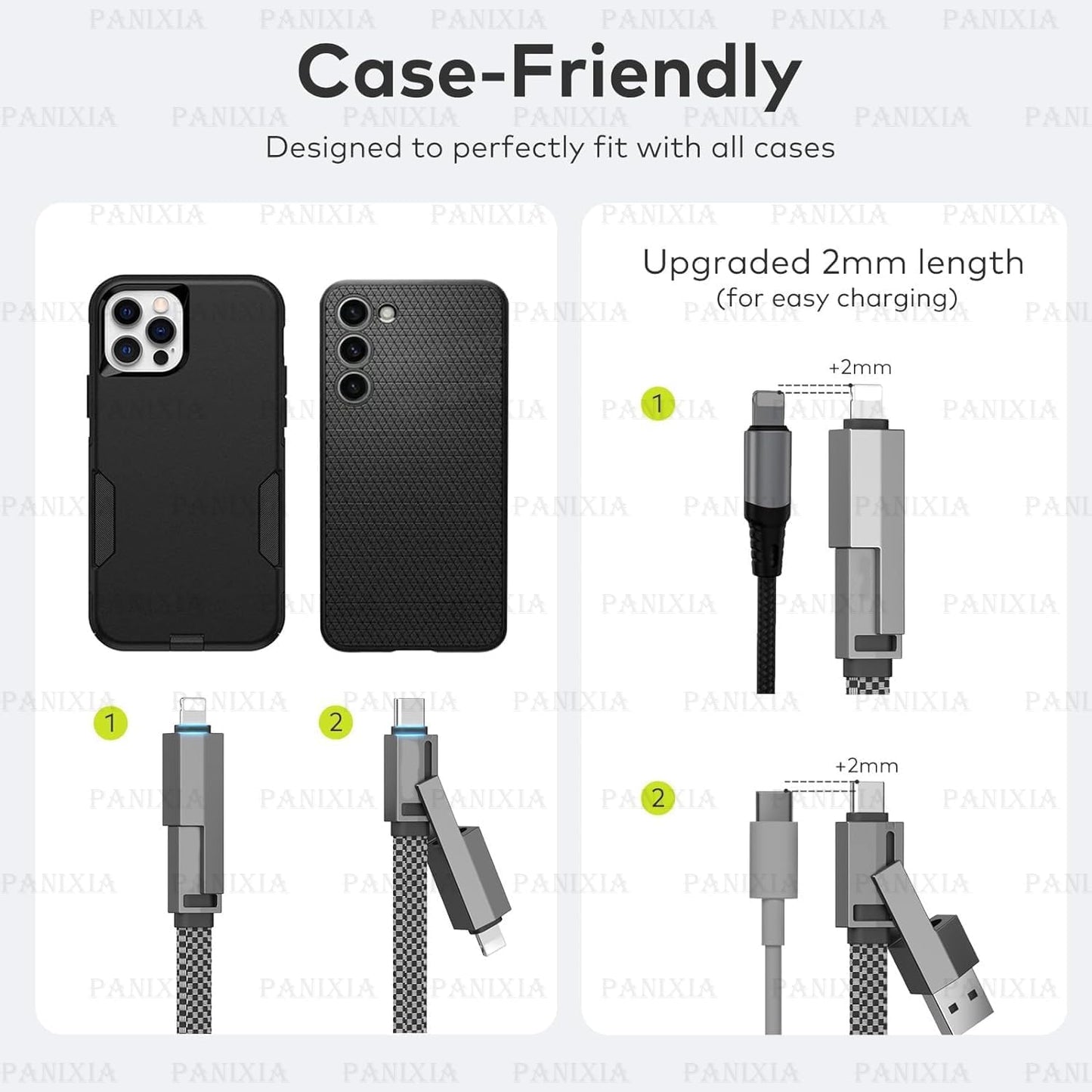 Fast Mobile Charging Cable 4 in 1 USB-A/USB-C To USB-C/Lightening